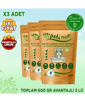 Pati Fresh Doğal Aktif Karbon Kedi Kumu Koku Giderici 200 gr 3x Avantaj Paketi