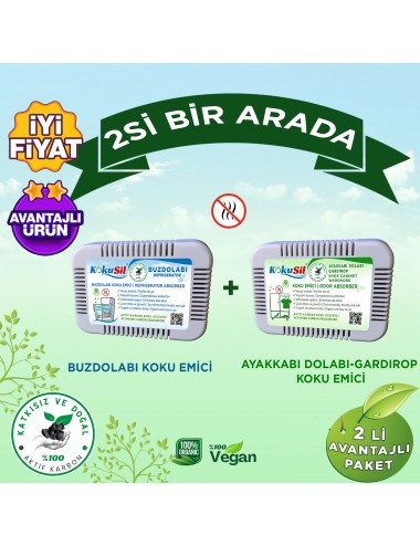 Kokusil Buzdolabı Koku Giderici ve Ayakkabı Dolabı, Gardırop Koku Giderici 2li Paket
