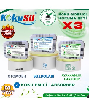 Kokusil 3 lü Kapsamlı Koruma Seti Buzdolabı-Ayakkabılık-Otomobil Koku Giderici ve Koku Emici